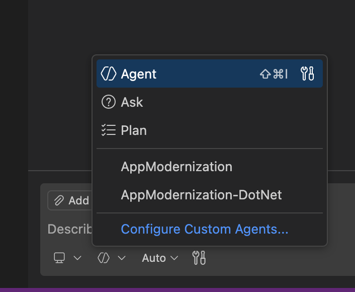 VS Code Agent mode selection