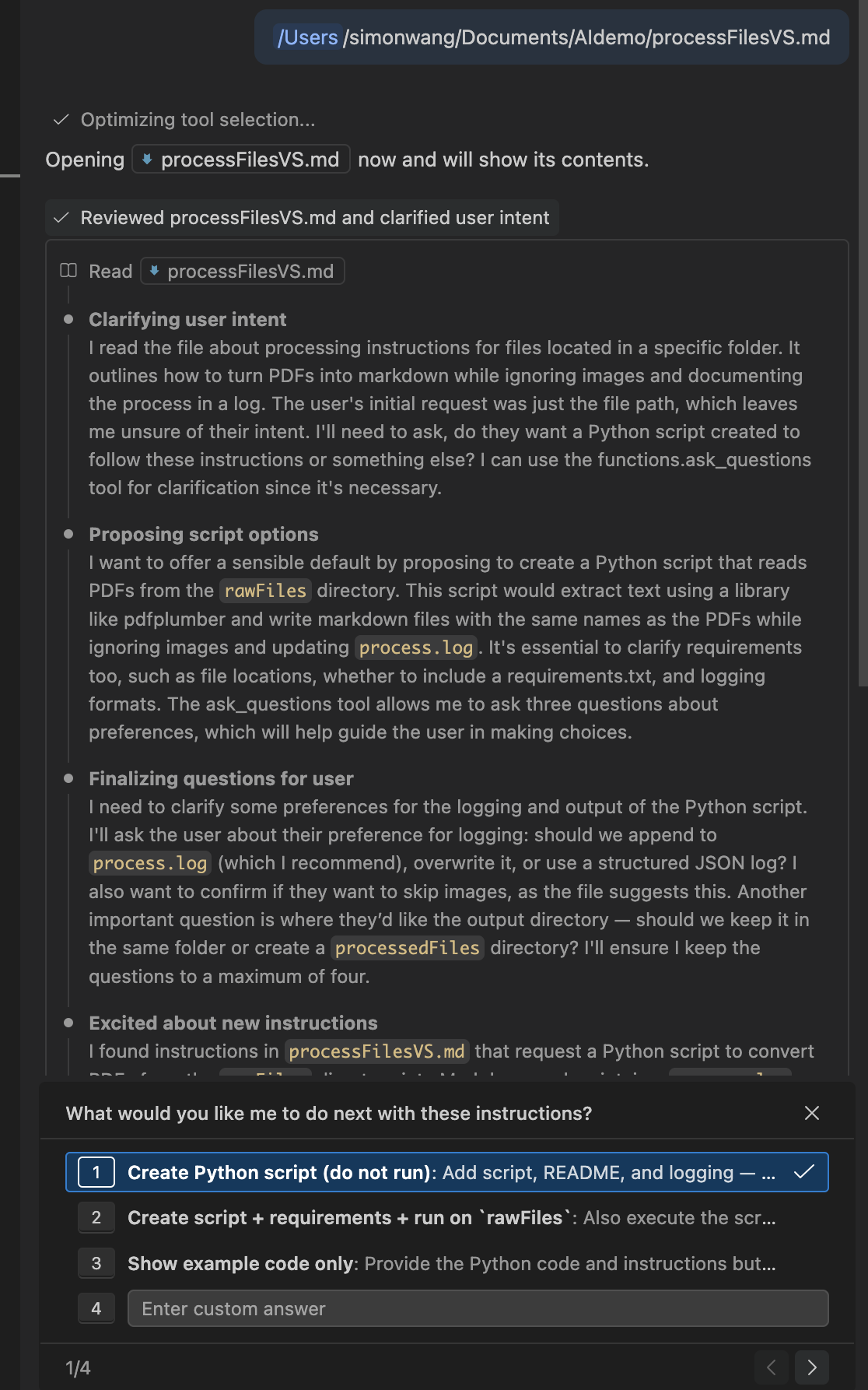 Agent working step 1