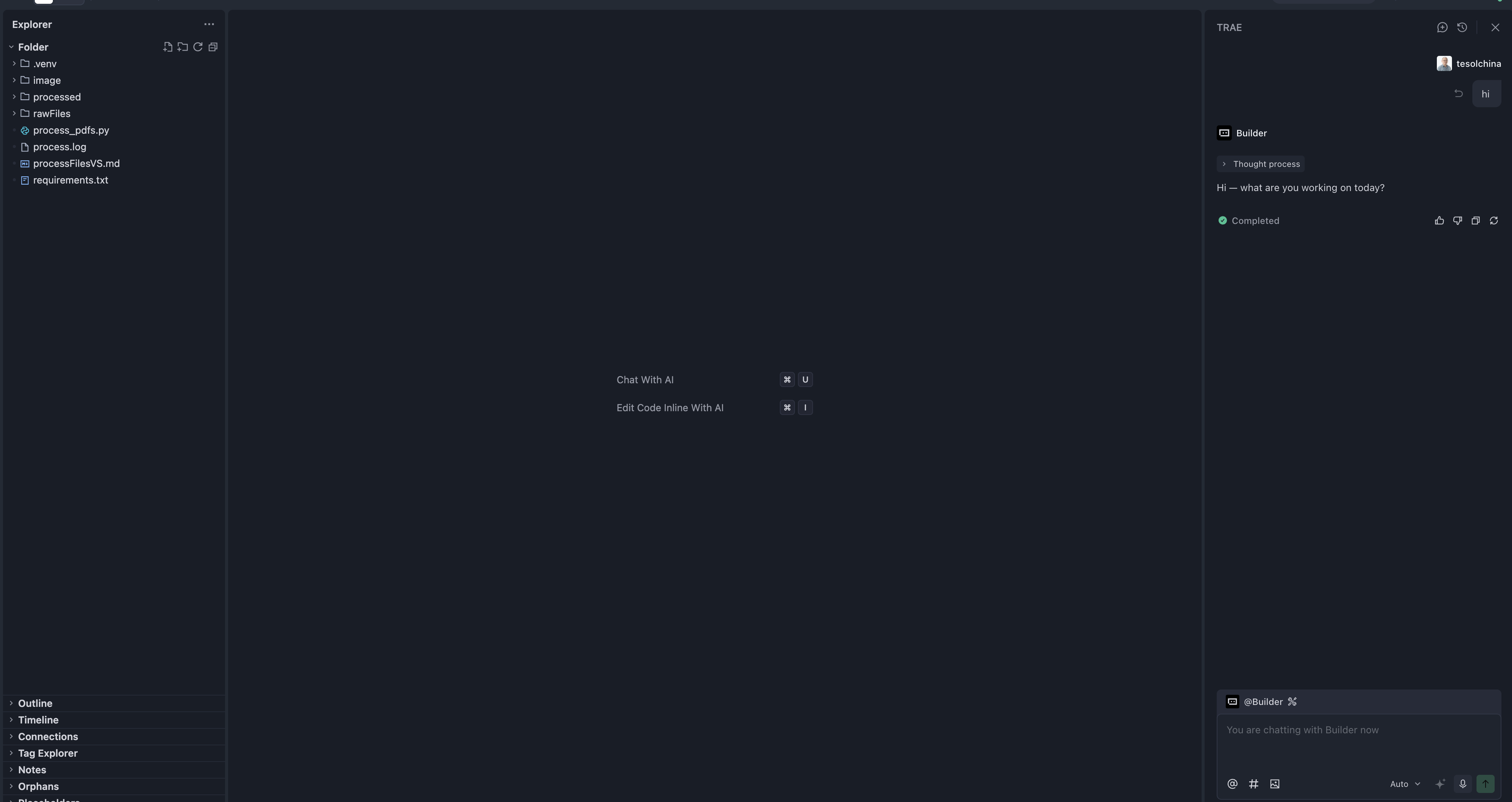 Trae showing existing files